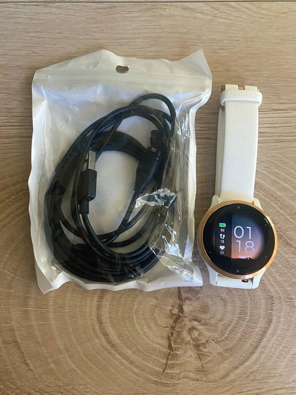 Garmin Venu 2S White Silicone Band with Rose Gold Bezel Smartwatch + 2 cables
